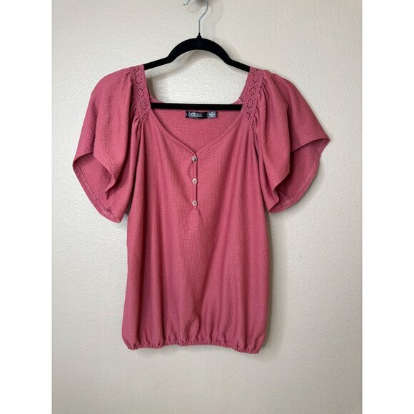 Cure‎ Womens pink Blouse Small short sleeve balloon pullover polyester v-neck - Picture 2 of 7